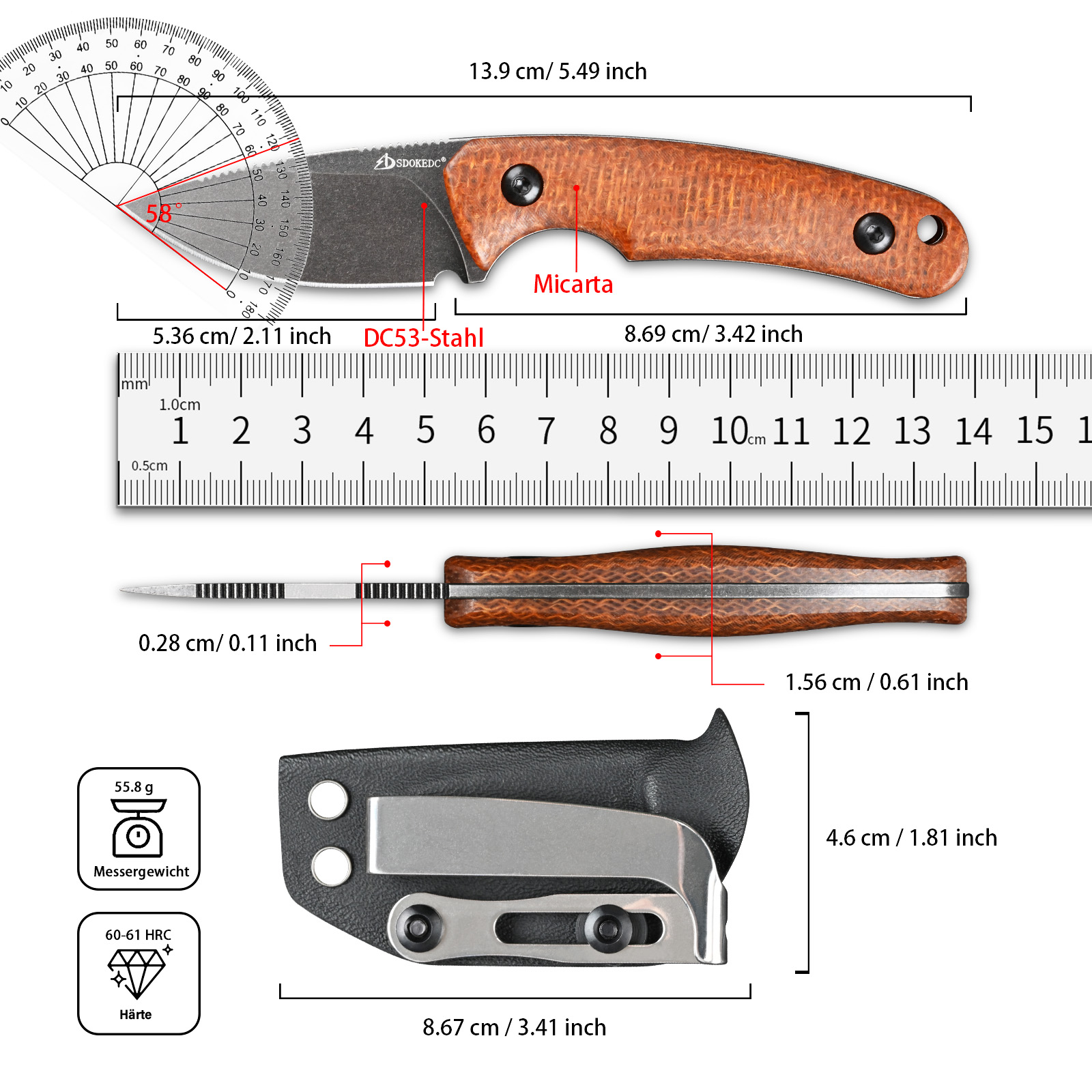 Premium SDOKEDC DC53 Steel EDC - مراجعة Bushcraft Knife Fixed وسعره
