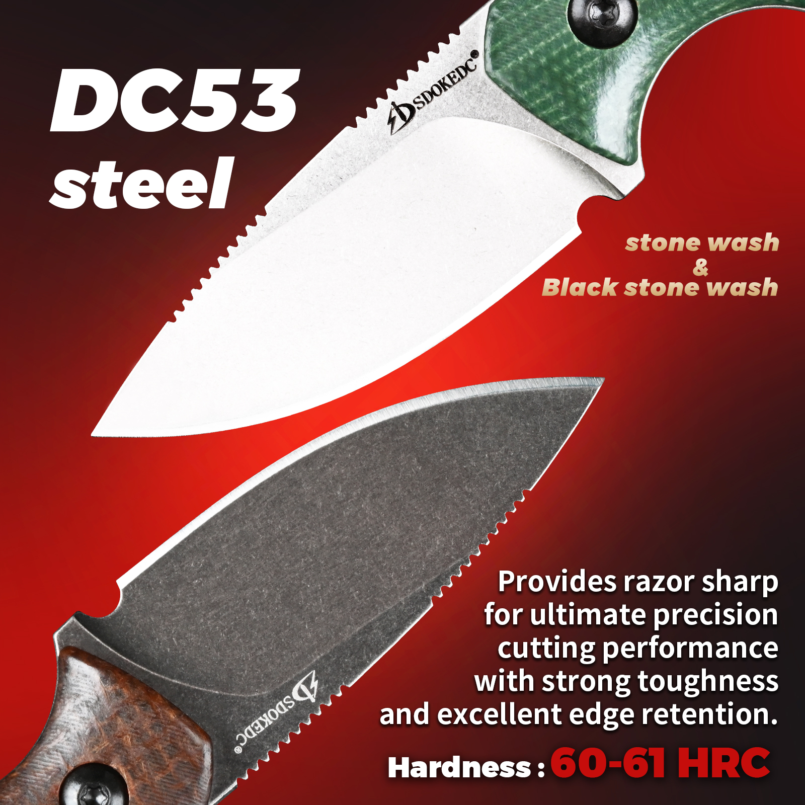 Premium SDOKEDC DC53 Steel EDC - مراجعة Bushcraft Knife Fixed وسعره