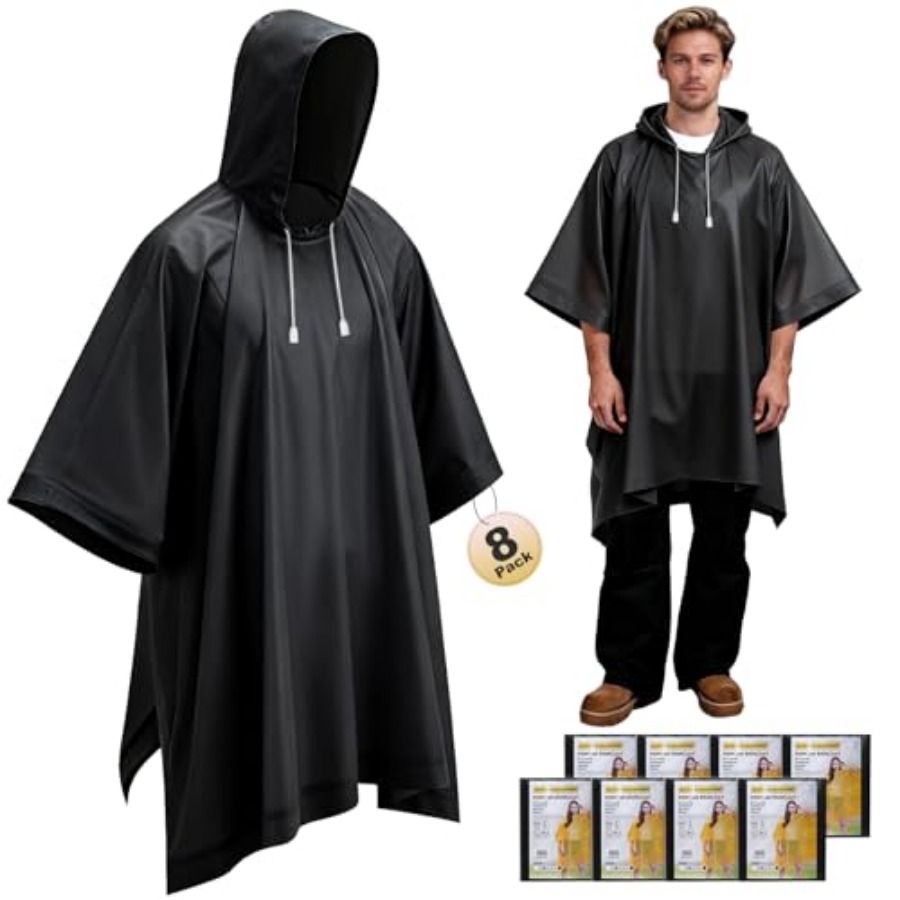 8 Pack Hooded Rain Ponchos for - مراجعة Emergency Poncho Rain وسعره
