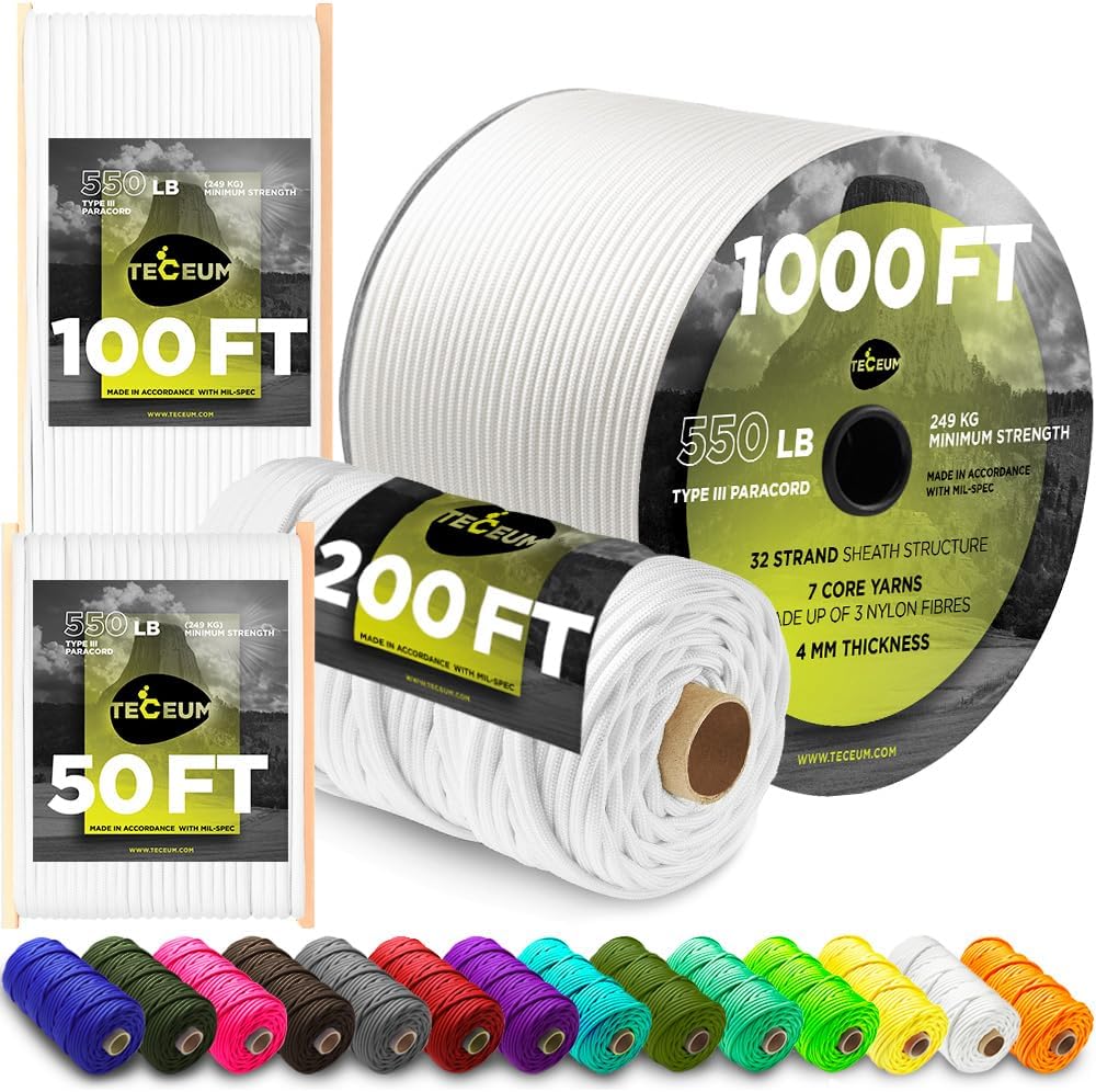 Paracord Type III 550 White 10 - مراجعة Para Cord 1000Ft وسعره