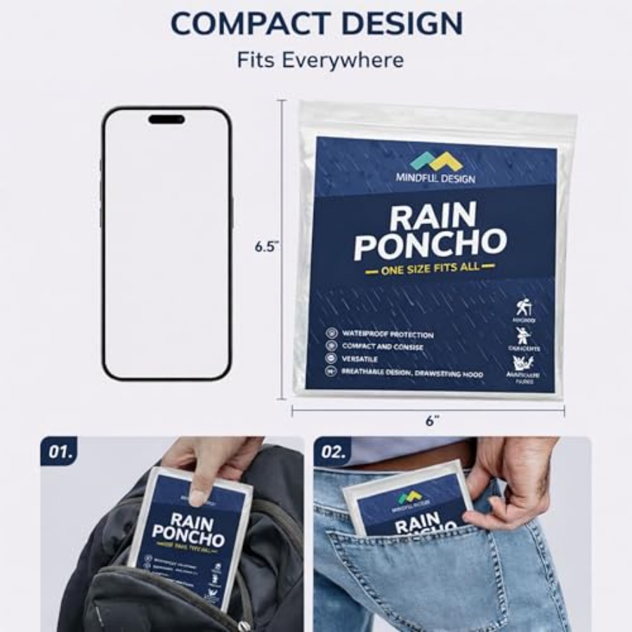 Mindful Design Rain Ponchos wi - مراجعة Emergency Poncho Rain وسعره