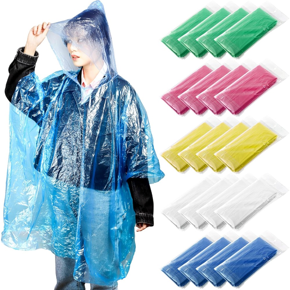 20 Pack Disposable Rain Poncho - مراجعة Emergency Poncho Rain وسعره