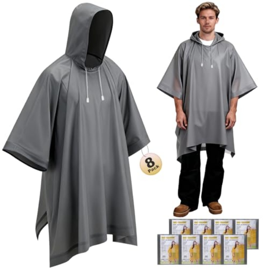8 Pack Hooded Rain Ponchos for - مراجعة Emergency Poncho Rain وسعره
